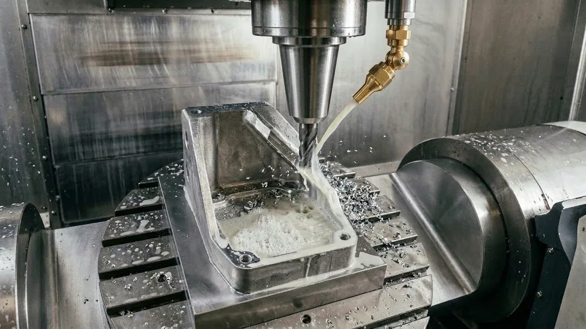 High-pressure through-spindle coolant 5-axis CNC milling of aerospace titanium Ti-6Al-4V component