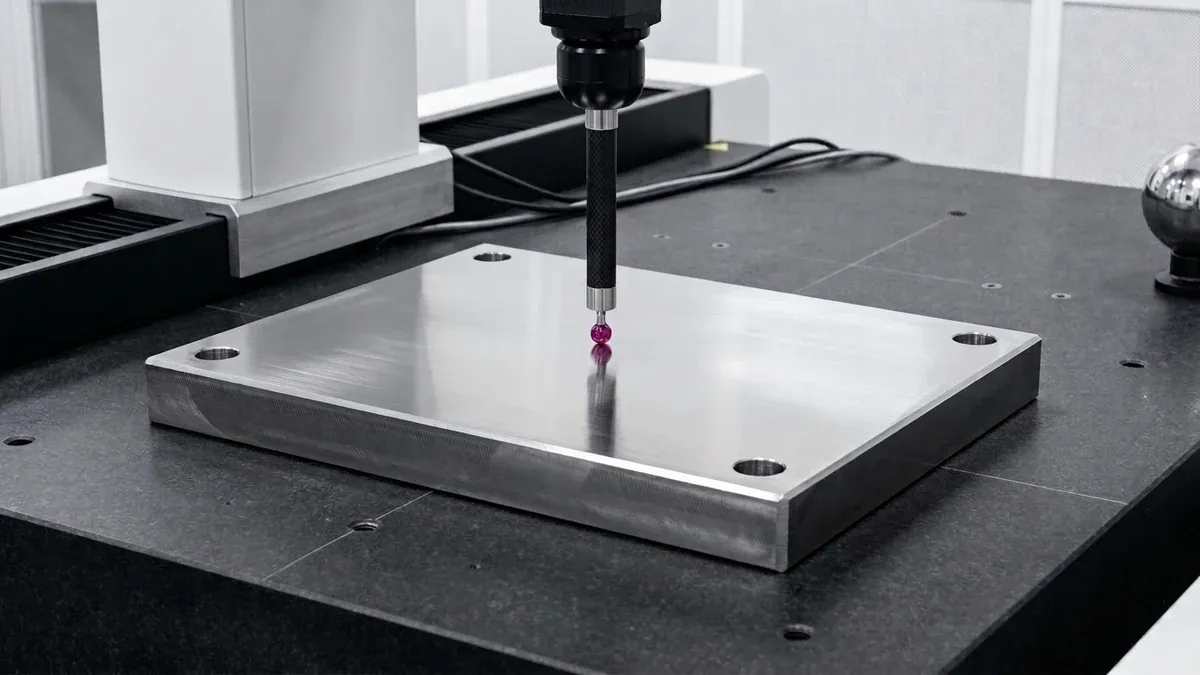Precision CNC surface grinder finishing hardened tool steel mold plate in metrology lab