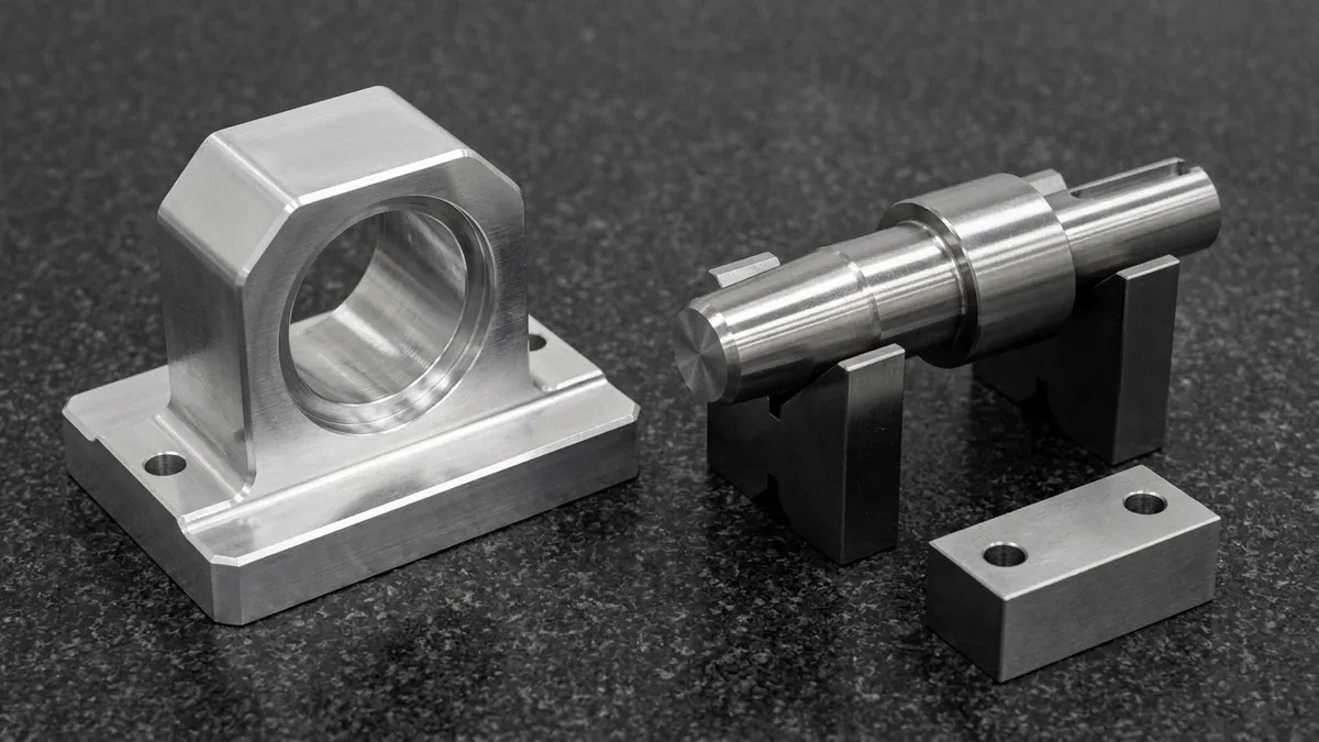 Precision hydraulic arbor press inserting bronze sleeve bearing into CNC machined aluminum housing