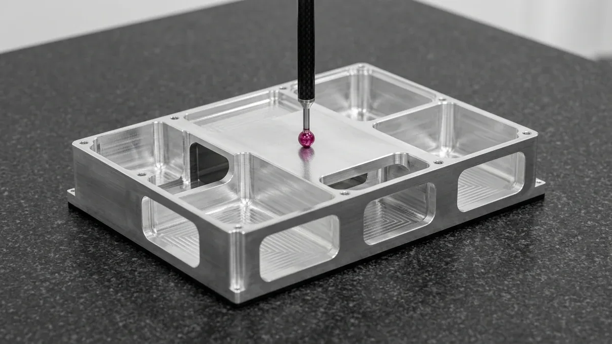Aerospace 7075 aluminum thin-walled pocketed chassis inspected for residual stress flatness