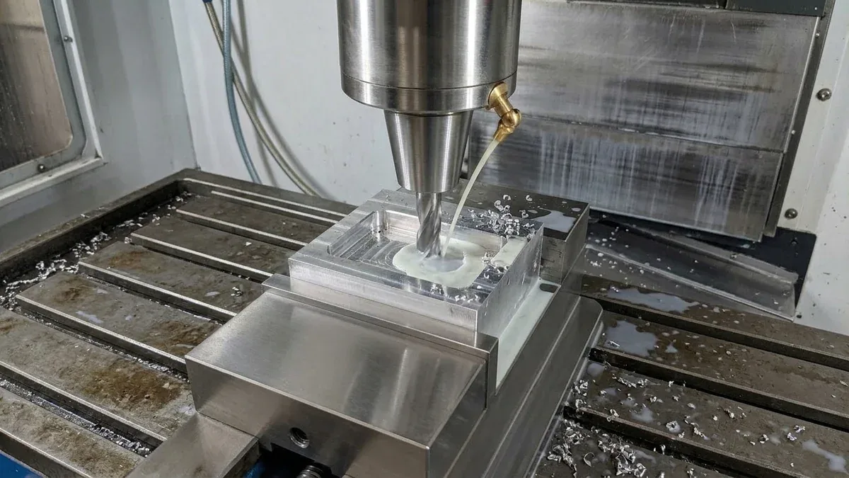 CNC machinist adjusting feed rate and spindle speed