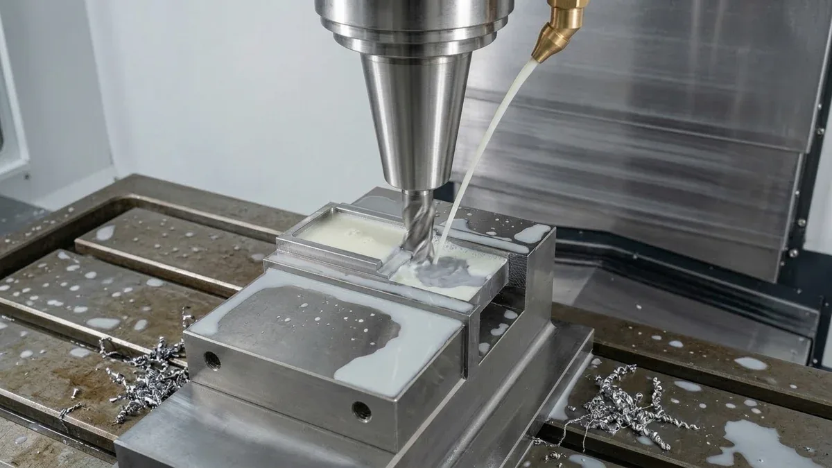 High-precision 5-axis CNC milling of titanium alloy with flood cooling removing finishing allowance