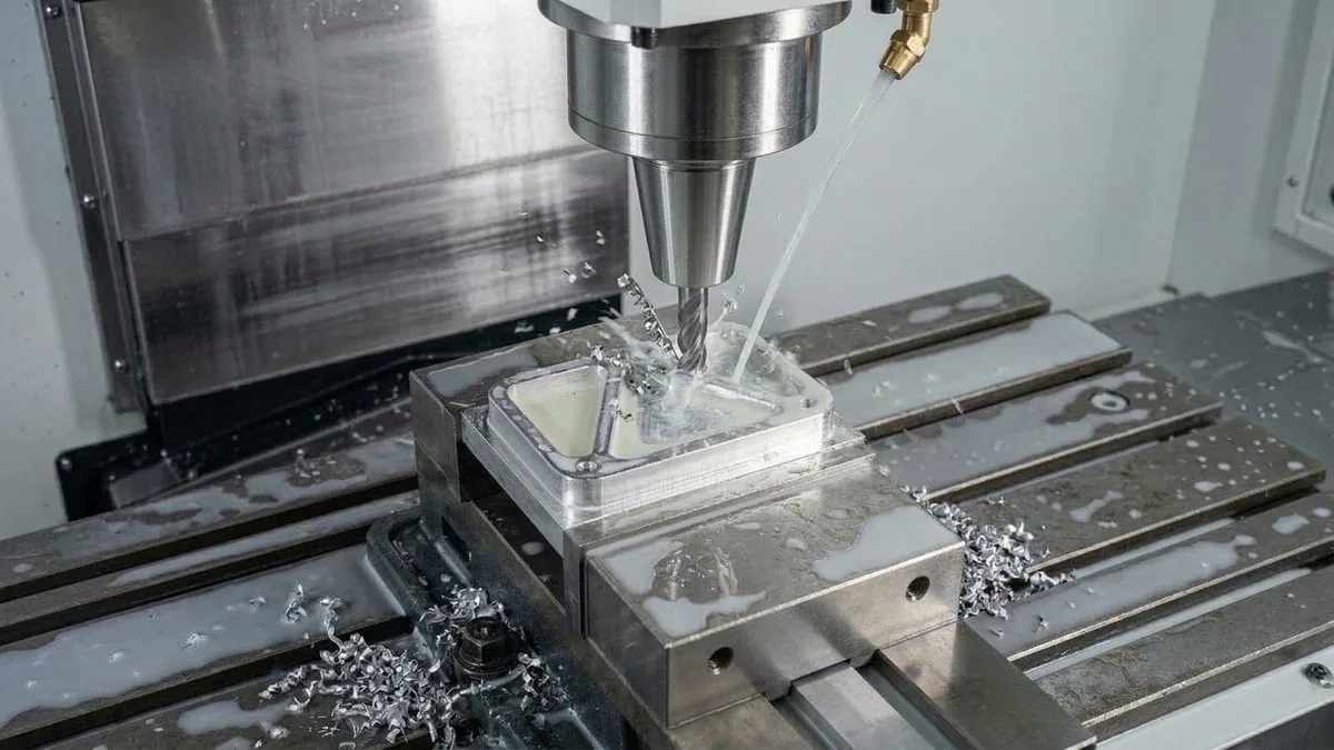 Wireless touch-trigger spindle probe and laser tool setter inspecting aerospace bracket inside CNC