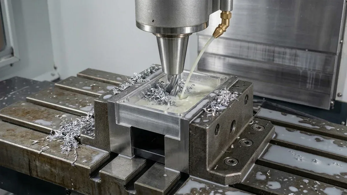 5-axis CNC machining center face milling perpendicular datum faces on aerospace housing in single setup