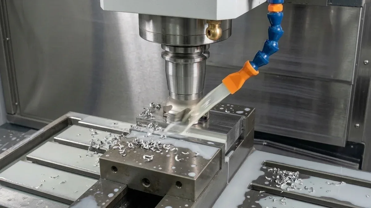 High-speed indexable face milling operation cutting flat surface on aerospace aluminum workpiece