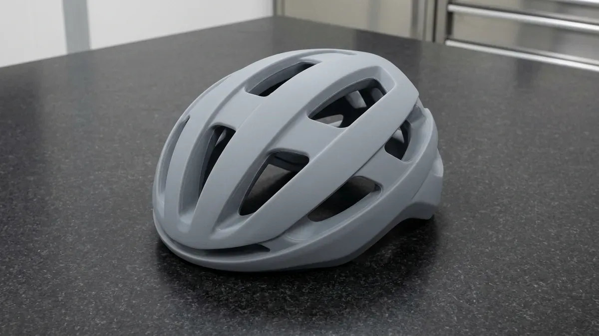 Glass-smooth SLA 3D-printed tough grey photopolymer prototype shell for athletic headgear with aerodynamic ventilation slots
