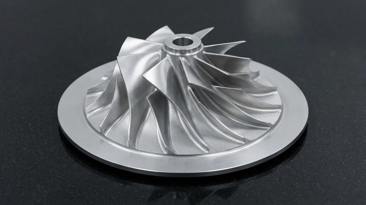 Simultaneous 5-axis CNC machined 7075-T6 aluminum compressor impeller with thin twisted blades and filleted roots