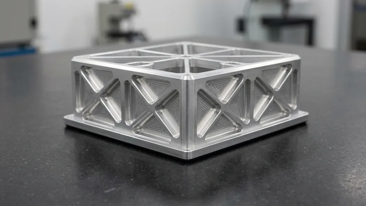 Precision 3-axis CNC-machined 7075-T6 aluminum thin-walled avionics housing featuring uniform 1.2mm pocket webs, integral diagonal stiffening