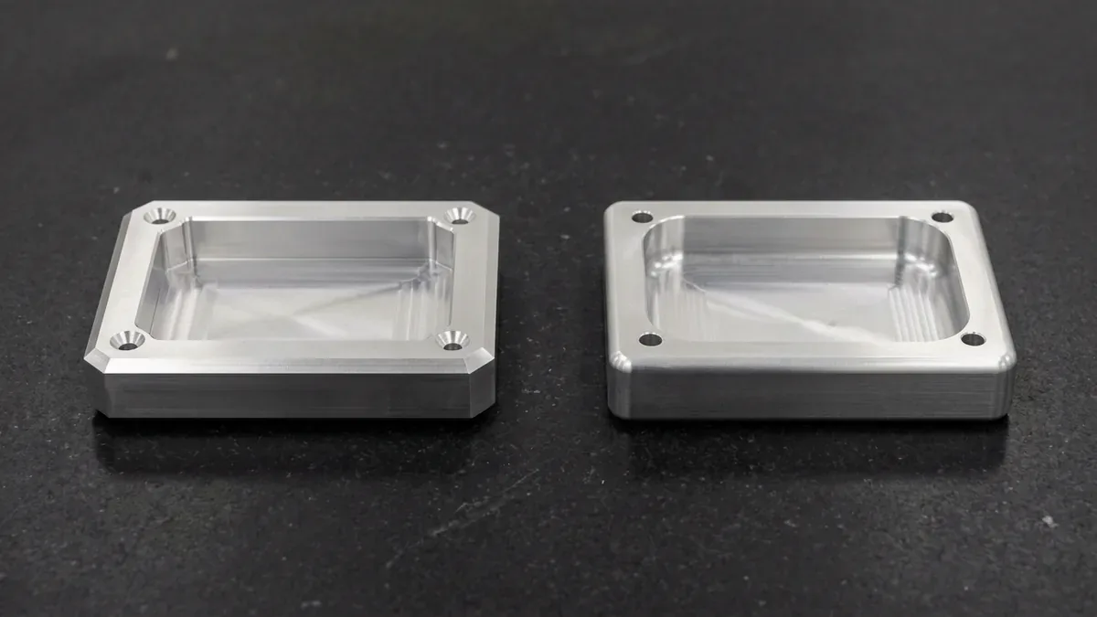 Fillet vs Chamfer Edge Geometry: Precision CNC Milled 6061 Aluminum Test Block Displaying Corner Radii and 45-Degree Chamfers