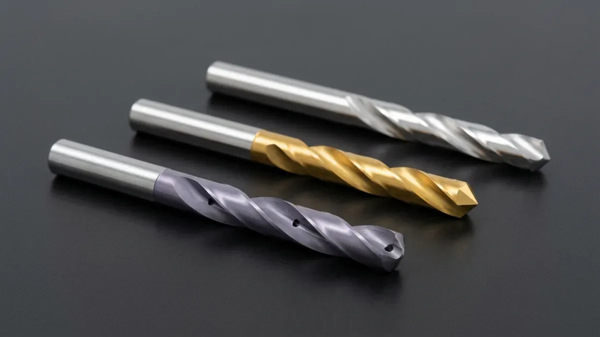 Industrial Solid Carbide CNC Drill Bits Array with Multi-Layer TiAlN Coating Displaying Split-Point Geometries