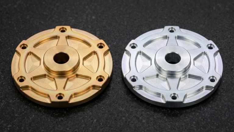 CNC machined 6061-T6 aluminum rotary servo flanges comparing golden Type I and clear Type II chromate conversion coating