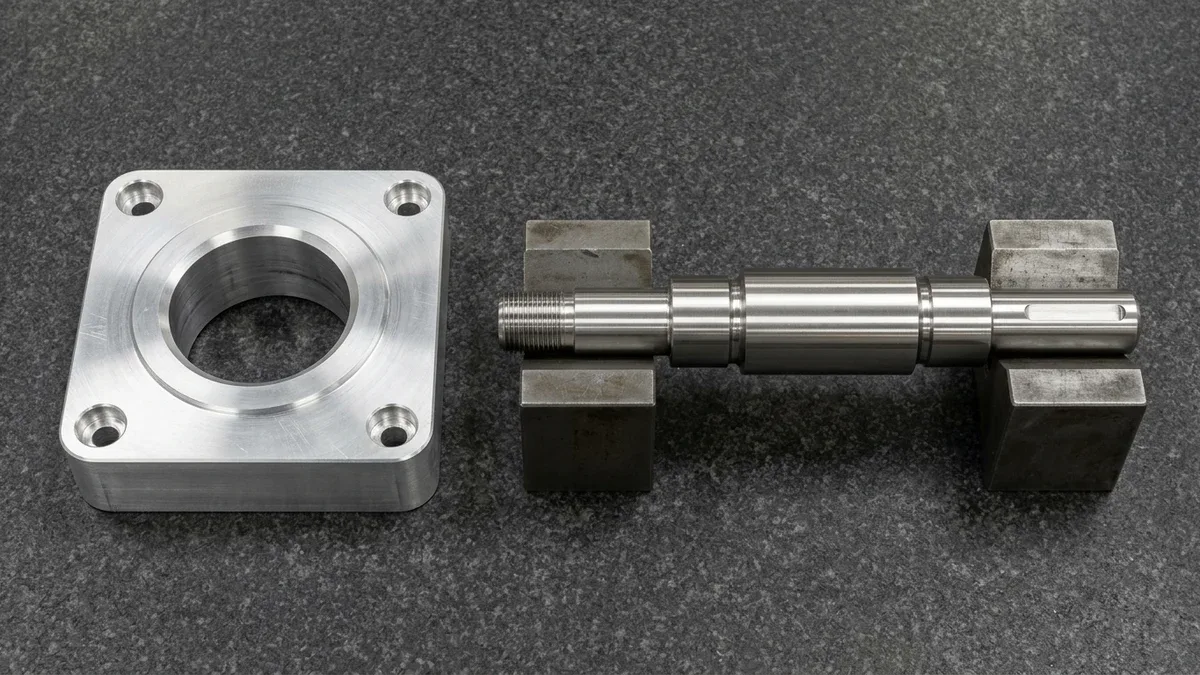CNC-machined 7075-T6 aluminum pillow-block bearing housing and cylindrically ground 304 stainless steel stepped shaft