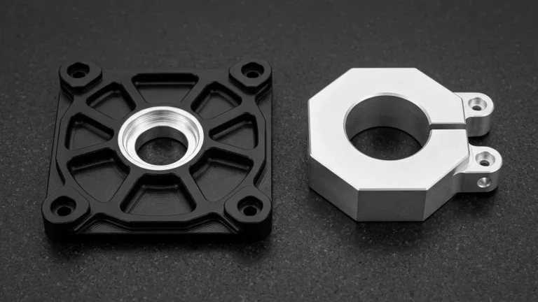 CNC machined 7075-T651 aluminum UAV brushless motor mount plate and octagonal split-clamp folding boom collar