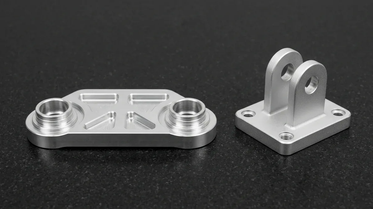 High-speed 3-axis and 4-axis CNC milled 7075-T651 aluminum UAV folding arm twin-bore link plate and clevis hinge
