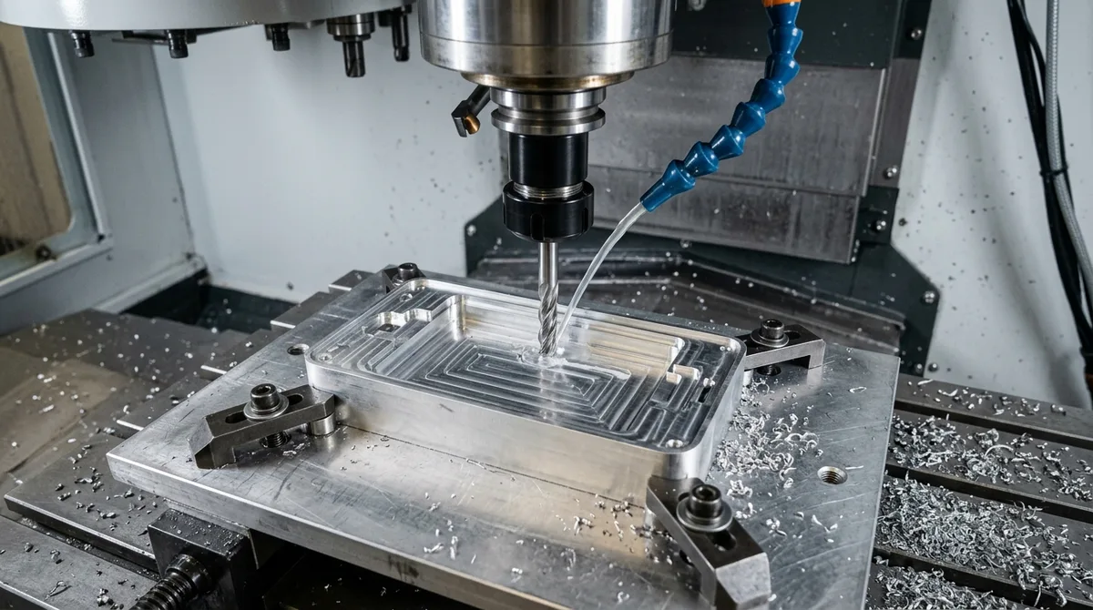 High-Speed CNC Milling of Internal Smartphone Housing Cavity Secured by Toe Clamps on Tooling Plate