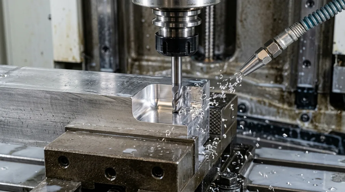 Slender Solid Carbide End Mill Machining DFM Optimized Internal Pocket Corner Radius in 6061-T6 Aluminum Block