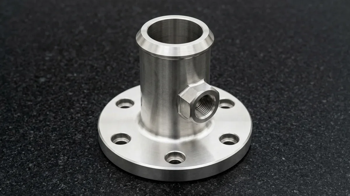 CNC-Turned 316L Stainless Steel Flanged Pipe Spool With 37.5-Degree ASME B16.25 Weld Bevel CNC-turned 316L stainless steel flanged fluid pipe spool with a 37.5-degree butt-weld bevel and root land