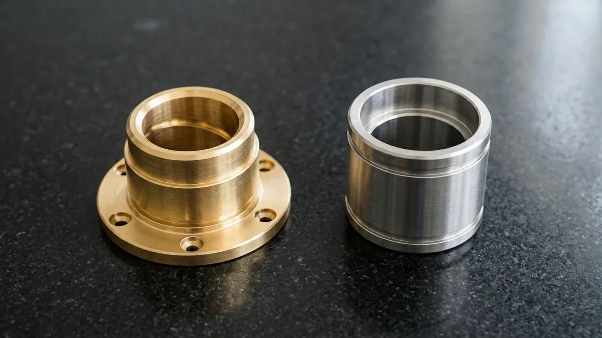 CNC turned C3604 brass flanged sleeve bushing and 316L stainless steel bearing sleeve with O-ring grooves