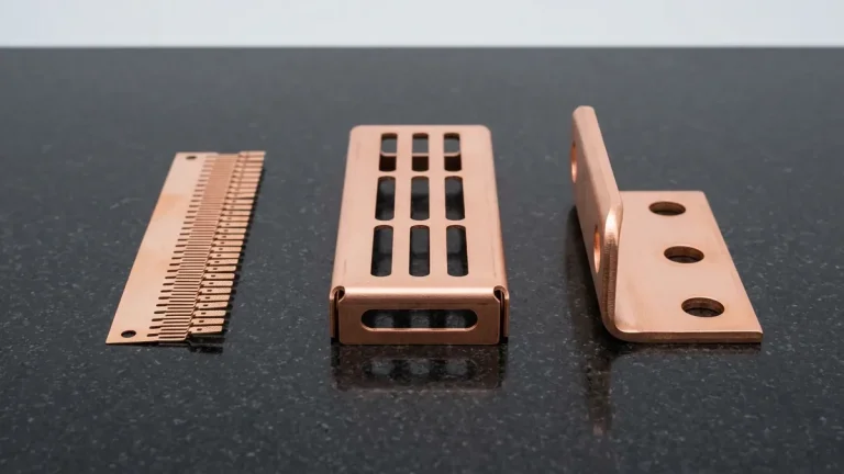 C17200 beryllium copper EMI spring strip, C11000 RF shielding enclosure, and 4mm bent copper busbar