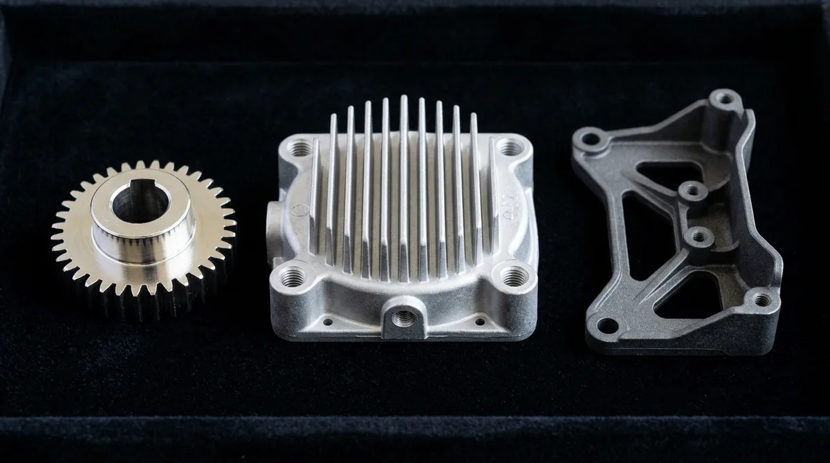 Material Comparison of Precision Zamak 3 Zinc Gear, ADC12 Aluminum Cover, and Lightweight AZ91D Magnesium Chassis