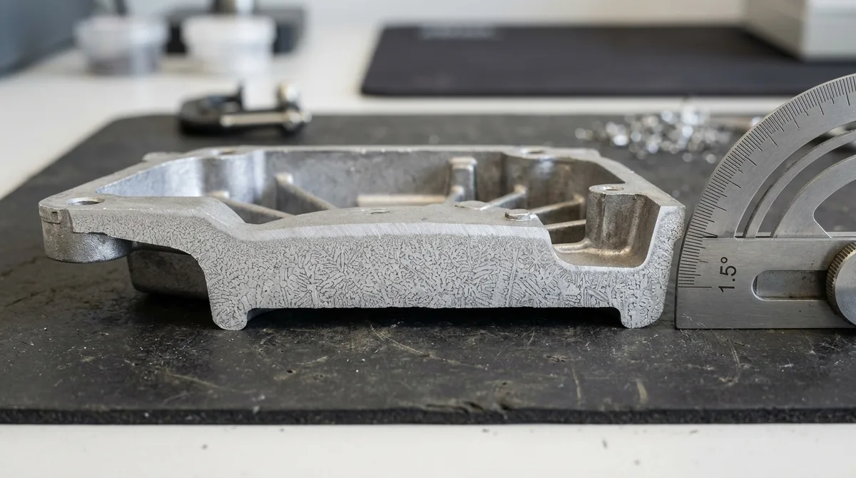 Metallurgical Cross-Section of Vacuum-Assisted Die Cast Aluminum Wall Showing Dense Chill Layer and 1.5 Degree Draft Angle