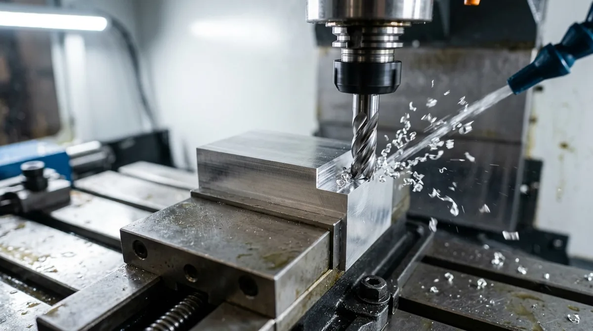 High-speed 3-axis CNC vertical milling of 6061-T6 aluminum using polished 3-flute carbide end mill and vortex air blast