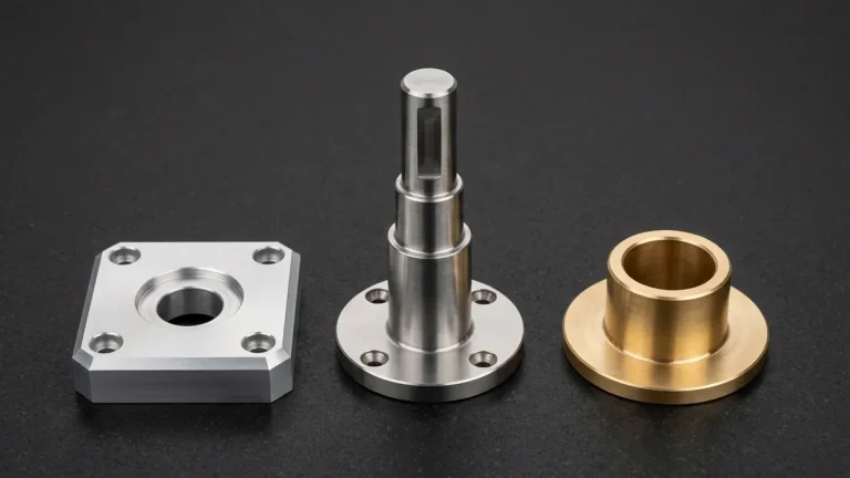 CNC-machined 6061-T6 aluminum bearing flange, 304 stainless steel stepped shaft, and C3604 brass bushing prototype kit
