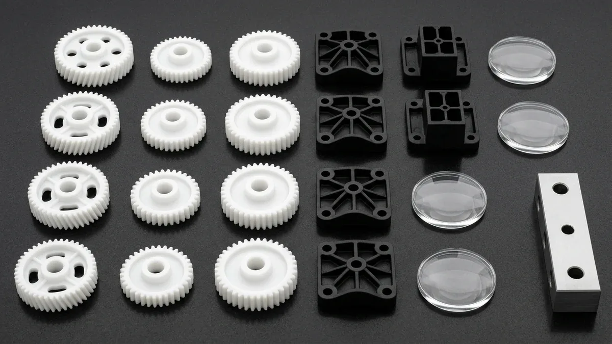Precision Molded POM Gears, Nylon Brackets, and Optical PC Lenses