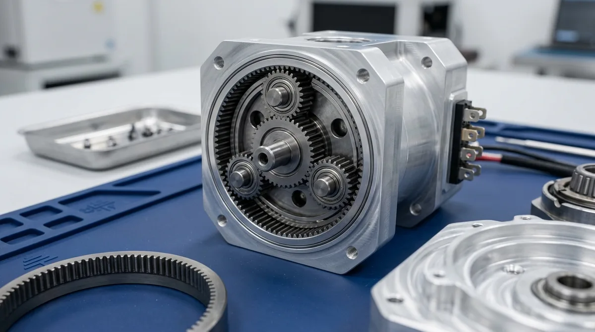 Kinematic fit validation of multi-axis robotic joint mechanism with planetary gear cluster and 7075-T6 aluminum housing on ESD assembly mat