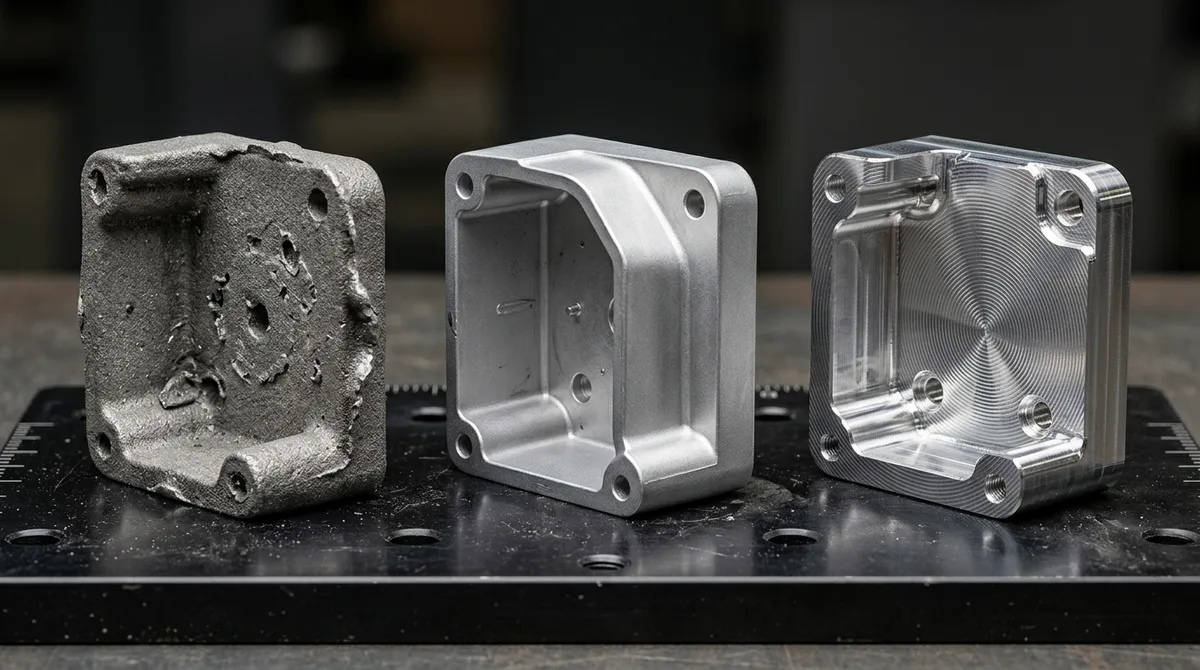 Direct Manufacturing Comparison Between Rough Sand Casting, Near-Net-Shape Die Casting, and 5-Axis CNC Billet Machining