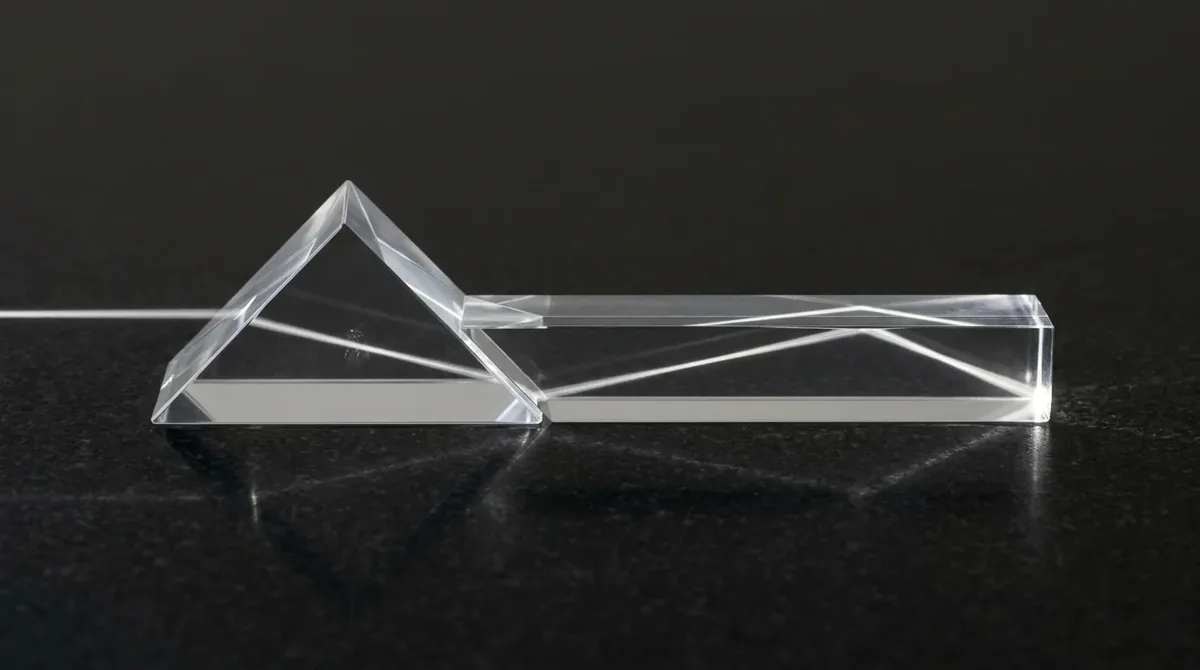 Precision diamond polished PMMA acrylic optical prism and light guide demonstrating total internal reflection