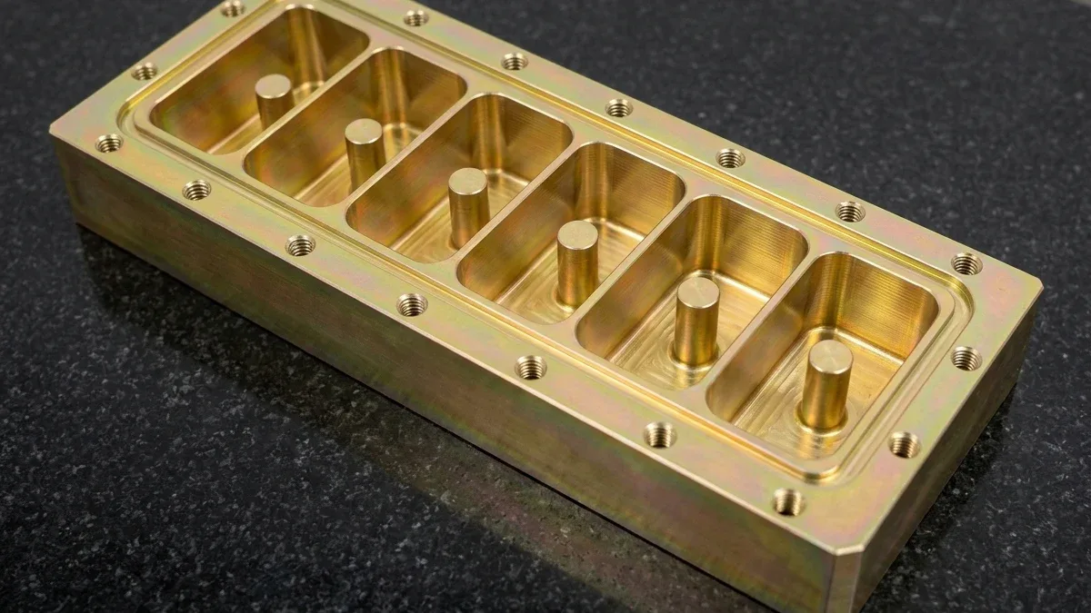 Gold-chromate conversion coated 6061-T6 aluminum RF microwave waveguide cavity filter housing with internal resonator posts