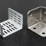 Precision sheet metal 1.5mm 5052-H32 aluminum U-bracket with laser-cut slots beside a 4.0mm 304 stainless steel gusset