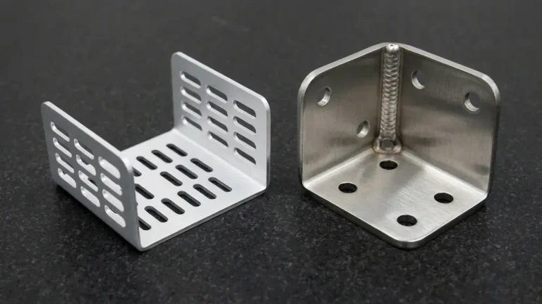 Press brake formed 2.0mm 5052-H32 aluminum U-channel bracket and TIG welded 2.5mm 304 stainless steel corner bracket