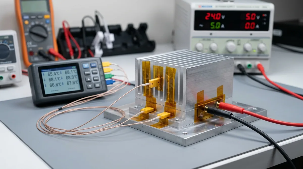 Active thermal dissipation validation of CNC milled aluminum heatsink prototype with thermocouple array and multi-channel digital temperature logger