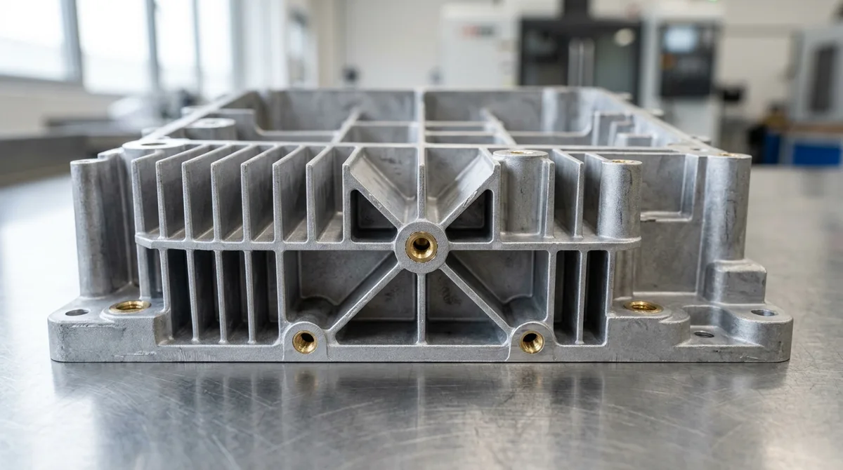 Thin-Wall A380 Aluminum Die Cast Heatsink Chassis with 1.0mm Fins and Cast-In Brass Bushings